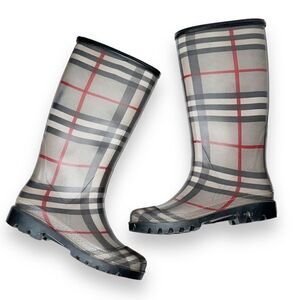 Burberry Grey Black Nova Check Plaid Wellington Rain Boots Women’s 38 (Fit US 8)
